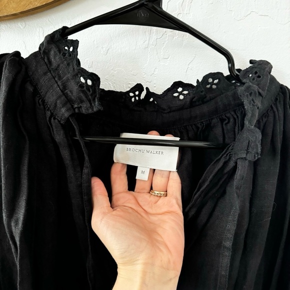 Brochu Walker Black St. Tropez Waist Chest Tie Eyelet Collar Oversized Dress M - Picture 9 of 14